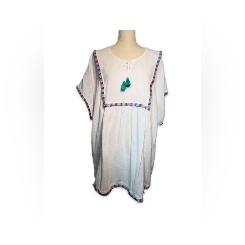 J. Crew Swimsuit Cover-Up – White with Multicolored Tassel Trim